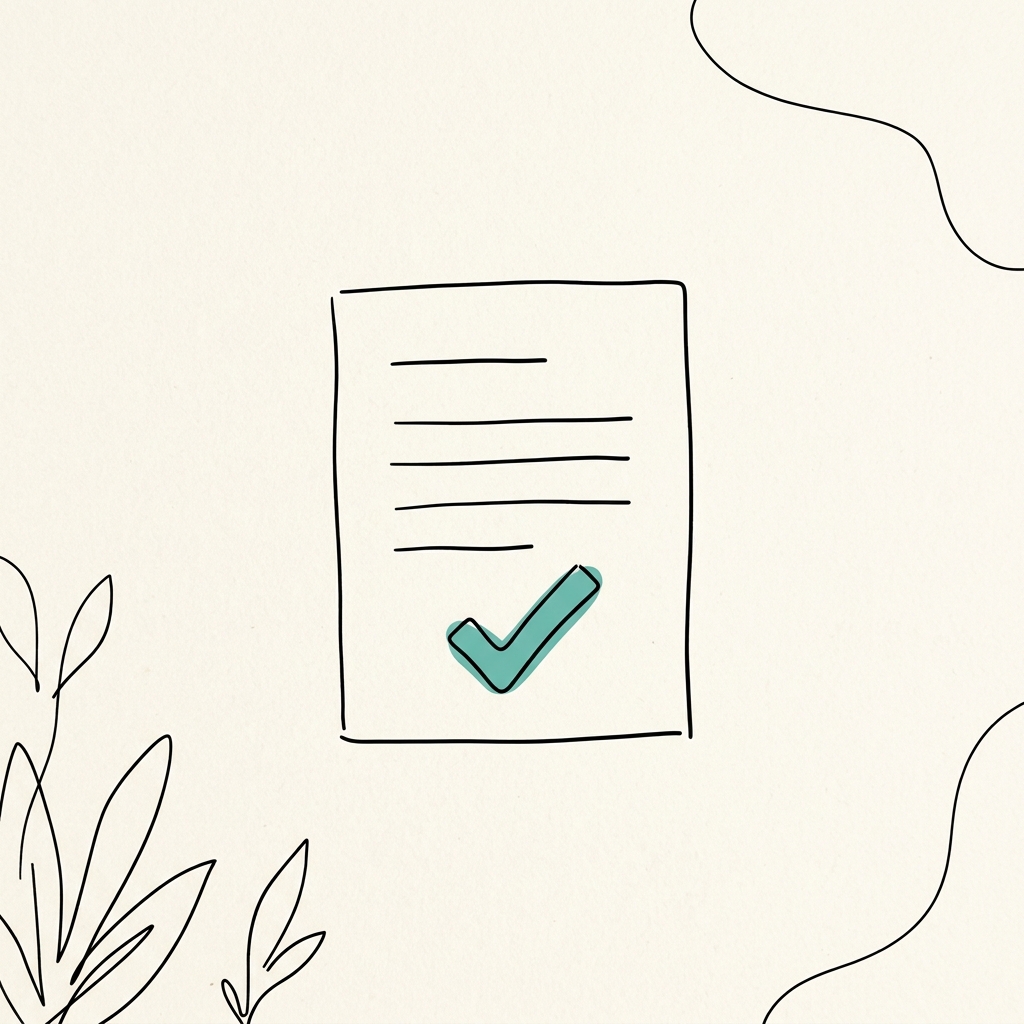 Icône d'un document avec des lignes de texte et une coche, symbolisant une solution documentée et fiable