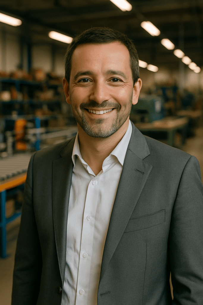Portrait d'un dirigeant de PME dans son atelier industriel